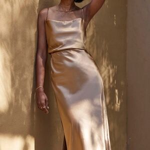 Elegant Gold Satin Slip Dress